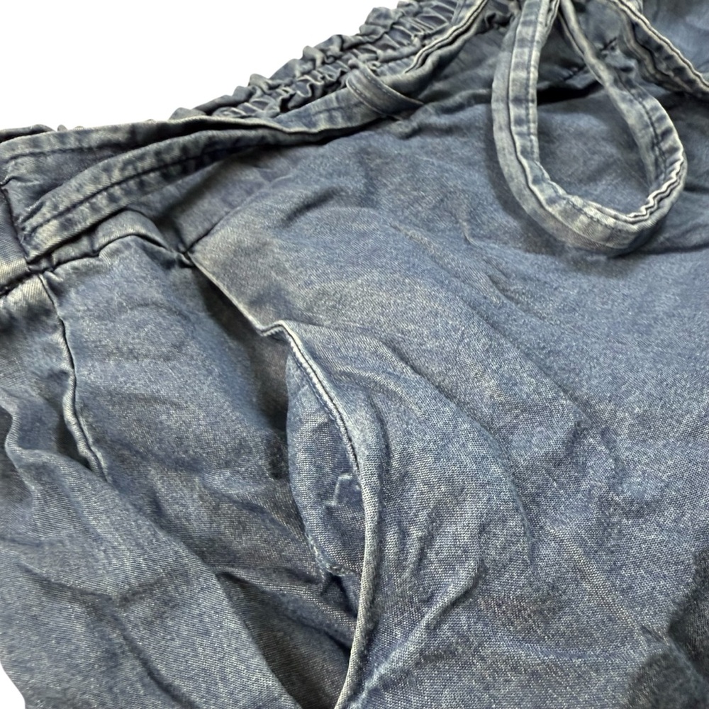 LC Lauren Conrad XL Chambray Denim Paperbag Waist Shorts Elastic Tie-Belt - Picture 5 of 9